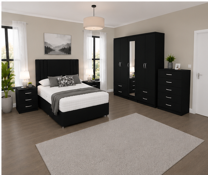 Premium King Size Bed Bedroom Set – Five Door Wardrobe with Four Bottom Drawers – Chest of Five Drawers & Two Bedside Tables - Image 4