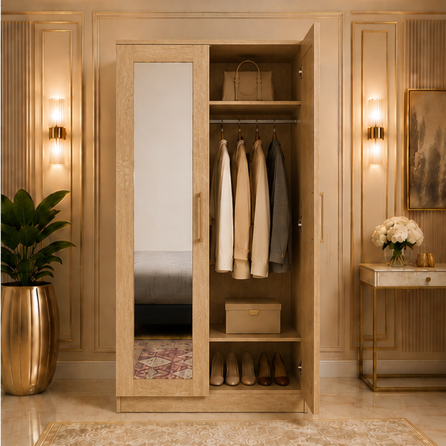 Modern 2 Door Wardrobe with Dual Full-Length Mirrors - Two Door Wardrobe with 2 Mirrors - Image 4