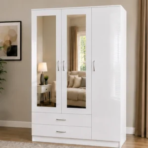 White 3 Door Wardrobe – 3 Door Wardrobe with 2 Mirrors & 2 Drawers