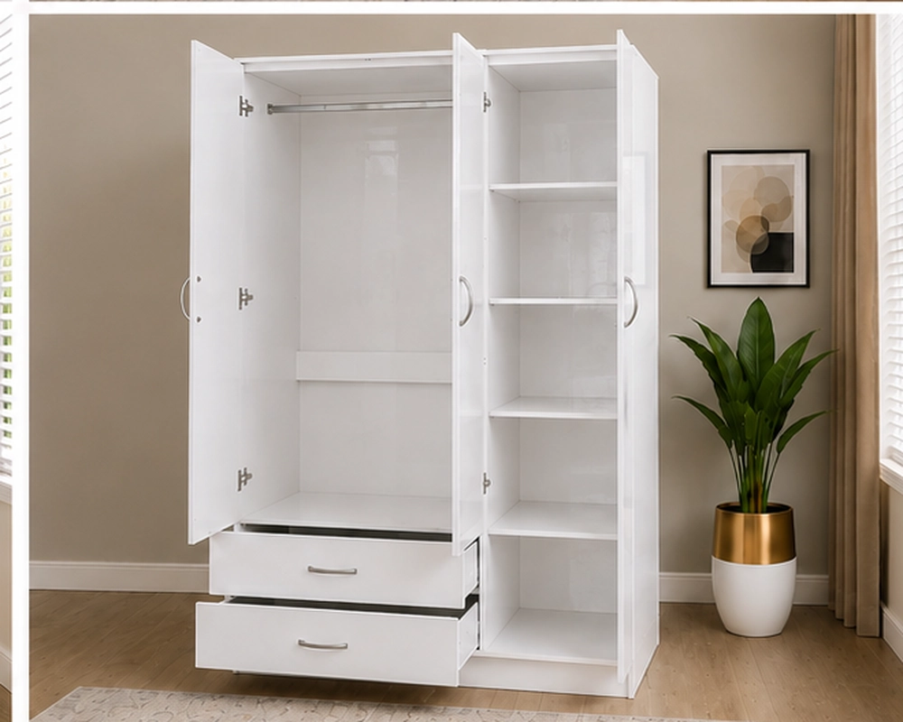 White 3 Door Wardrobe – 3 Door Wardrobe with 2 Mirrors & 2 Drawers - Image 2